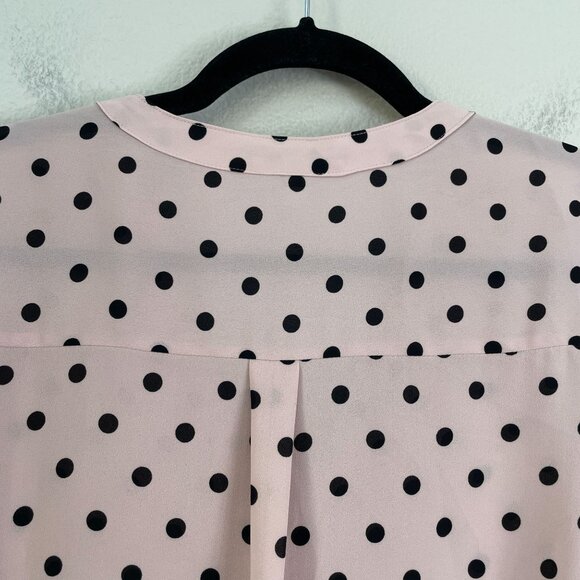 Express Womens Medium Polka Dot Zipper Blouse Blush Pink Roll Tab Sleeve Shirt - Picture 7 of 7
